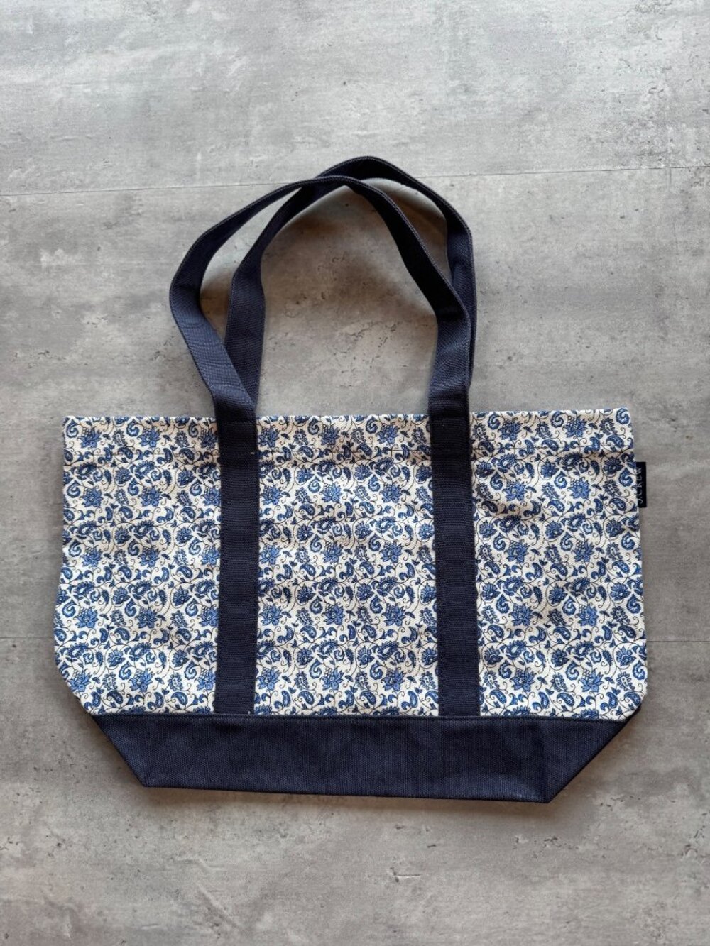 J.Crew NEW Blue & White Floral Canvas Tote Bag Snap Closure